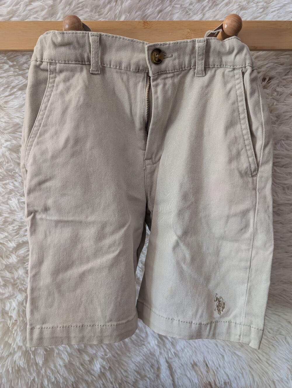 Boys U.S. Polo Assn. Beige Flat-Front Cotton Shorts